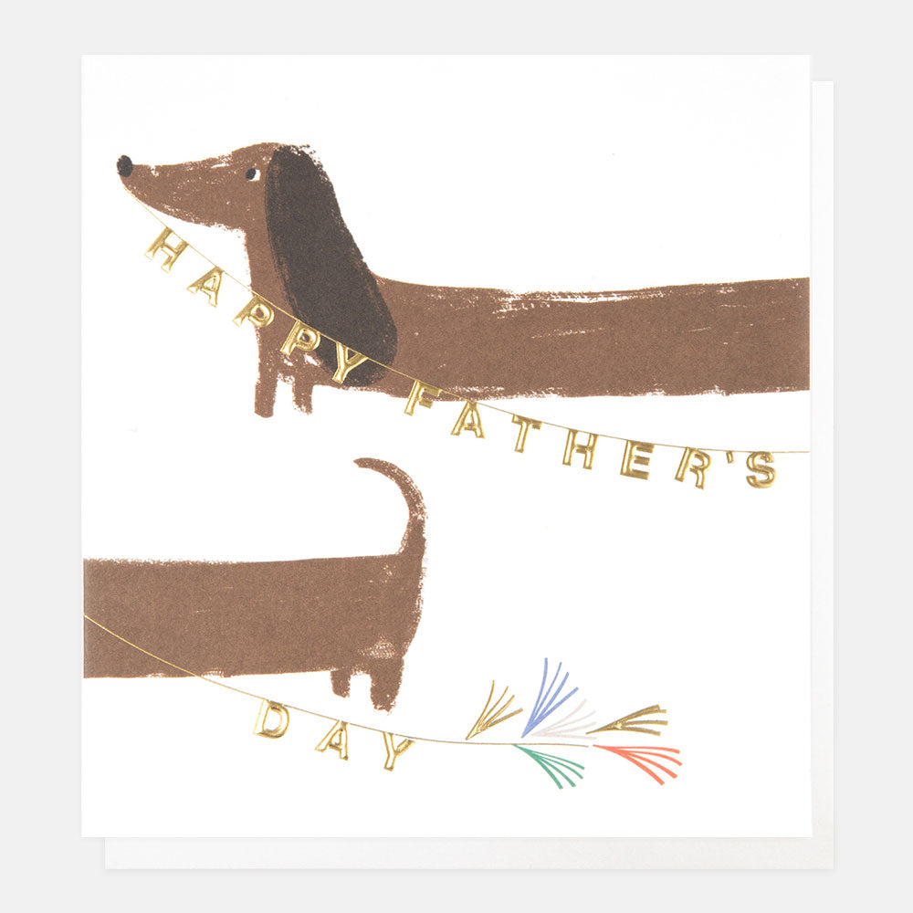 sausage dog with happy father's day bunting card