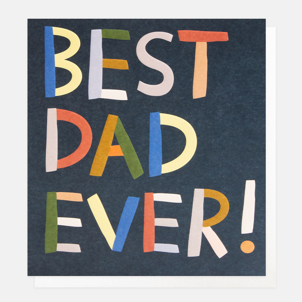 colourful text on navy background best dad ever card