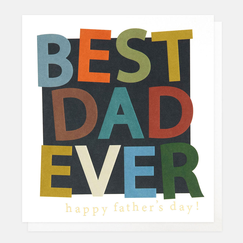 father's day card featuring bold colourful text 'best dad ever' on a dark background