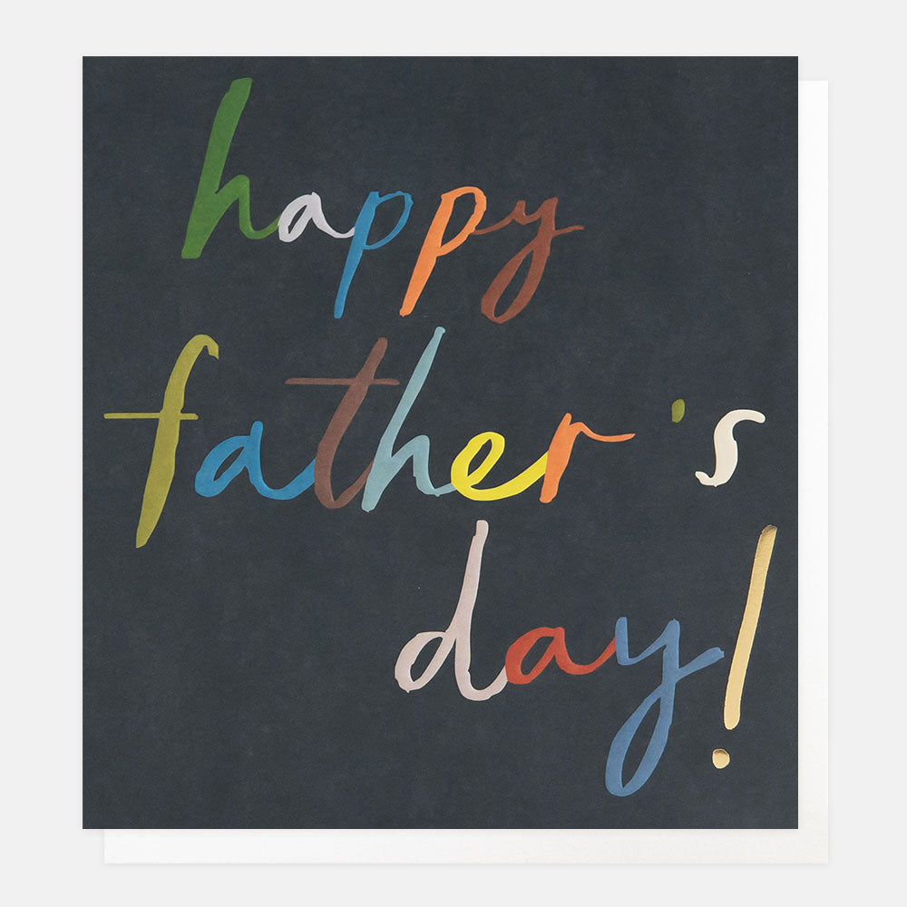 father's day card with Colorful 'Happy Father's Day!' text on a dark blue background