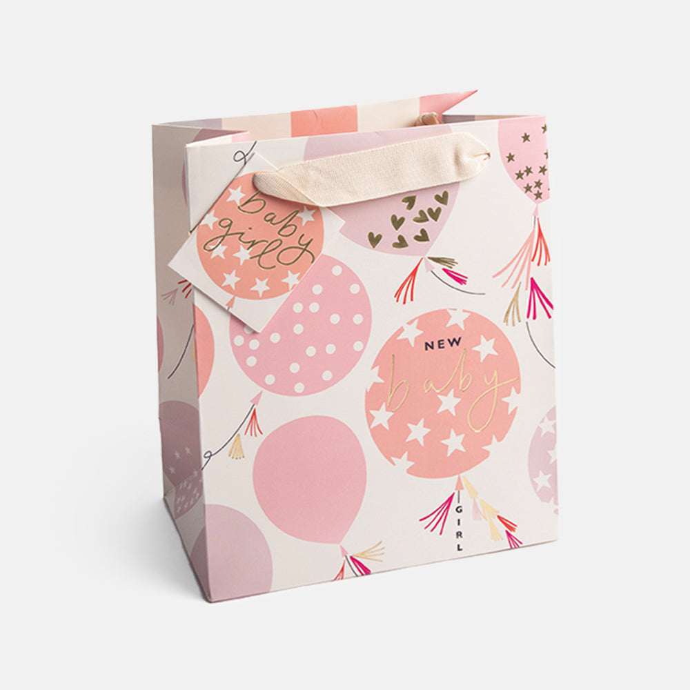 pink balloons new baby girl medium gift bag