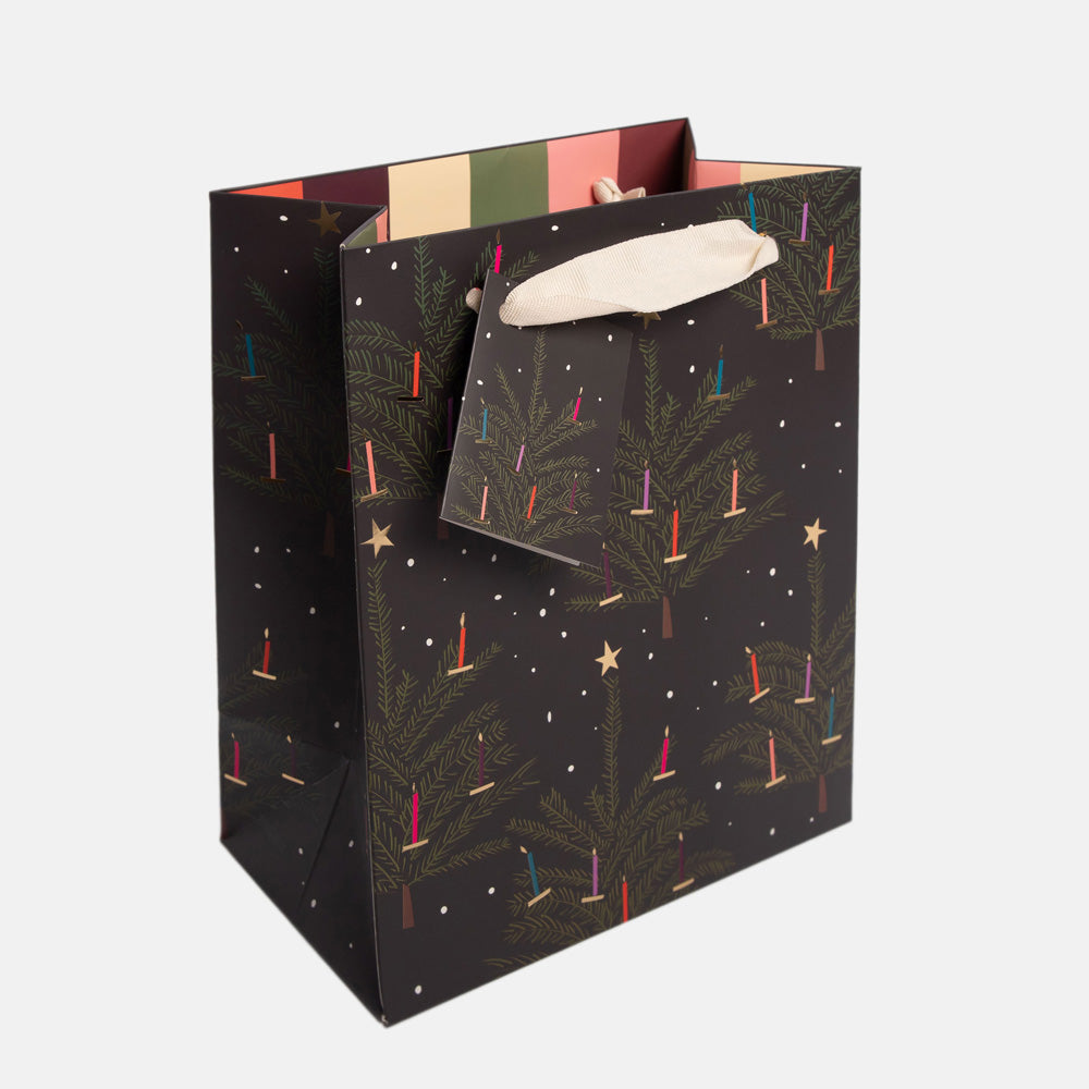 Gift bag with Christmas tree and candle design, matching gift tag and fabric handles