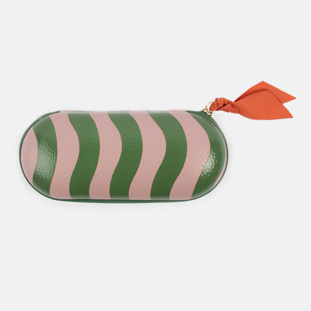pink and green wave stripe zip around glasses case