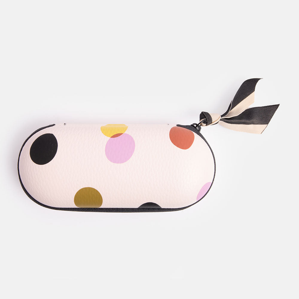 pale pink with colourful spots zip around hard glasses case