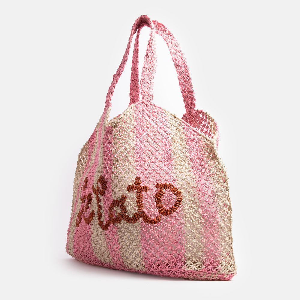 pink candy stripe 'gelato' jute tote bag