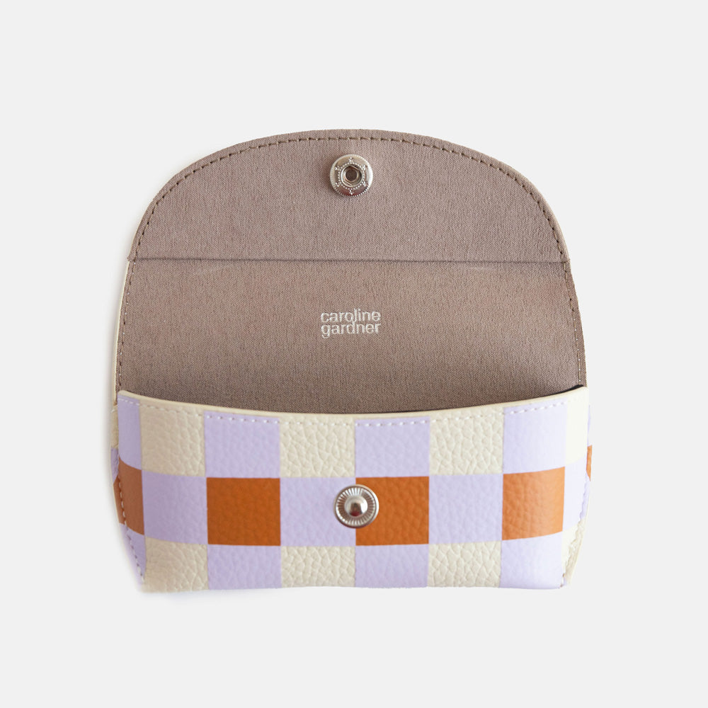 leather look PU flap close glasses case in warm tones check print