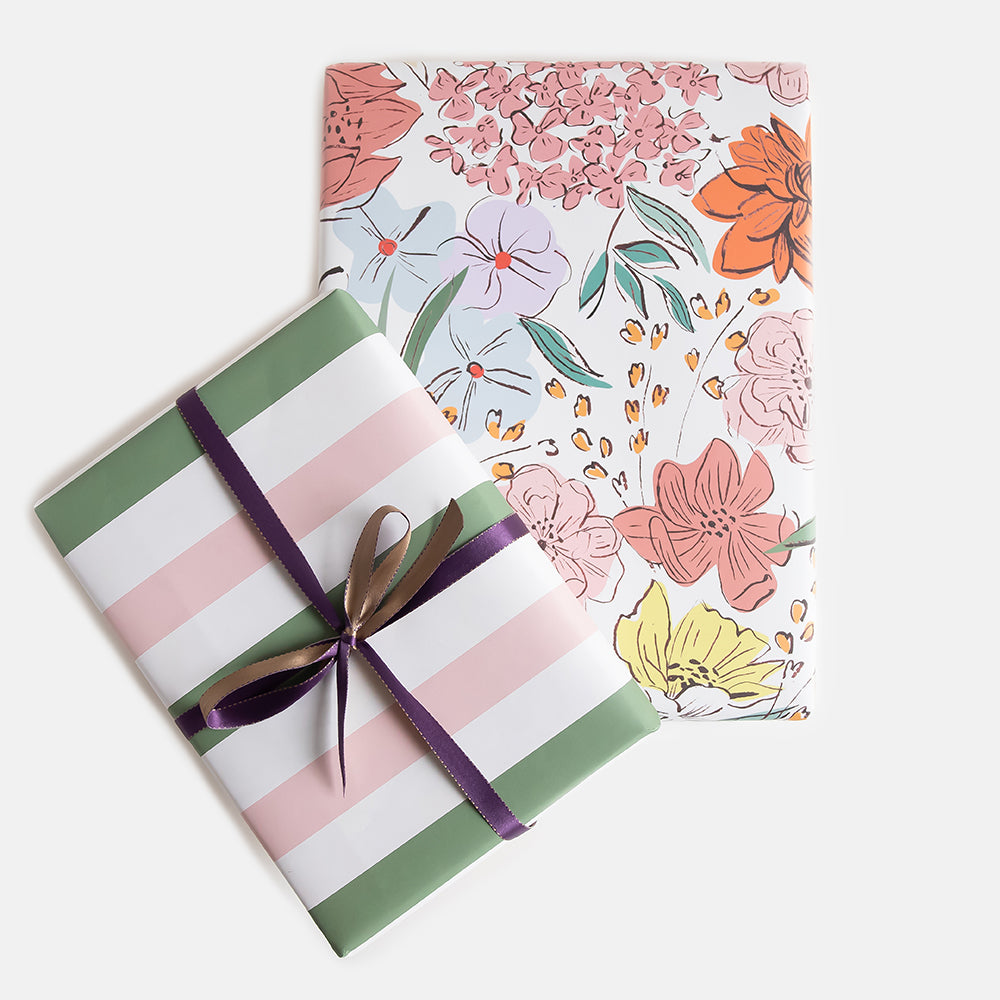 Pastel Flowers/Stripe Double Sided Wrapping Paper – Caroline Gardner
