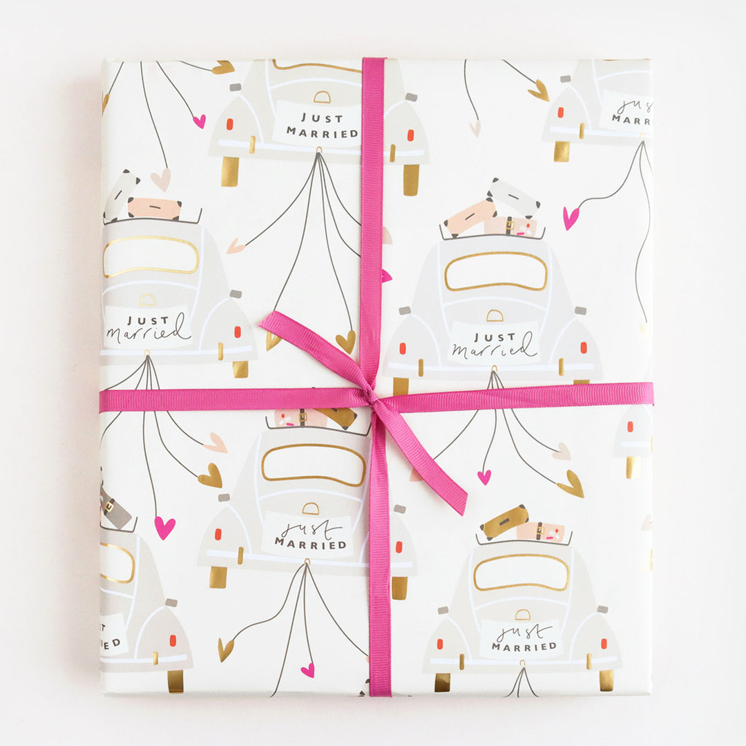 just married wrapping paper set of 2 sheets