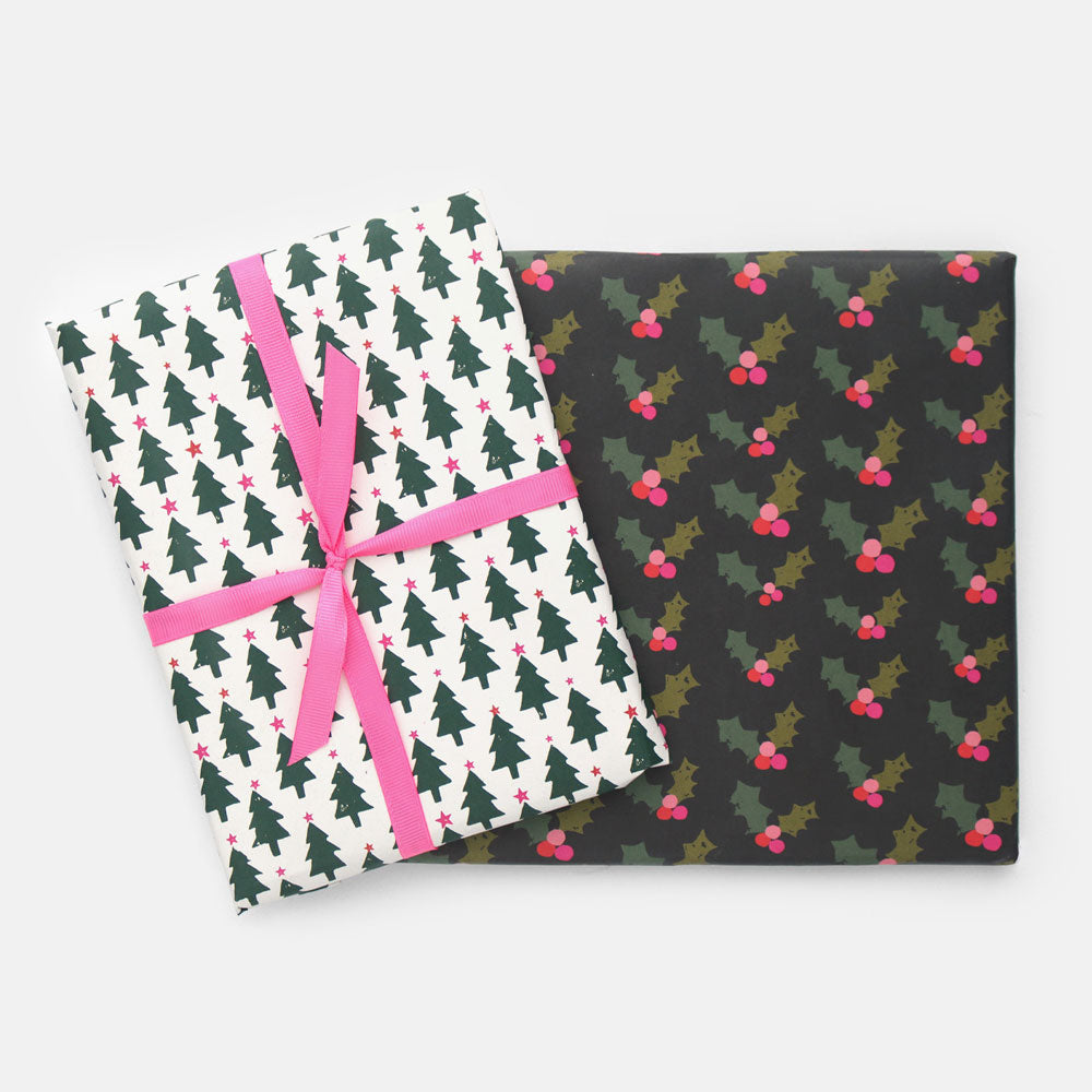 Trees & Holly Double Sided Christmas Wrapping Paper