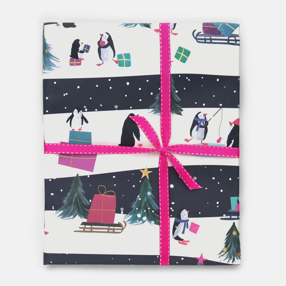 Festive Penguins and Presents Christmas Wrapping Paper