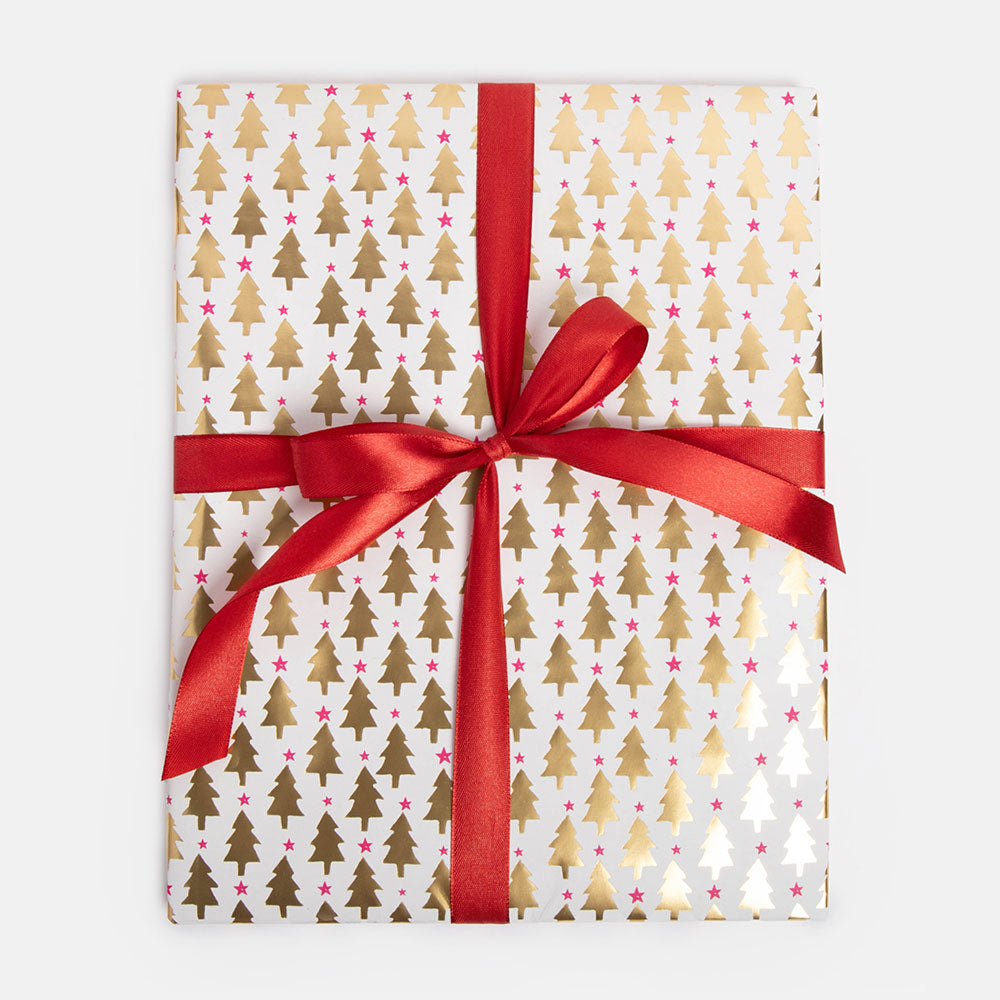 gold foil trees christmas wrapping paper sheet