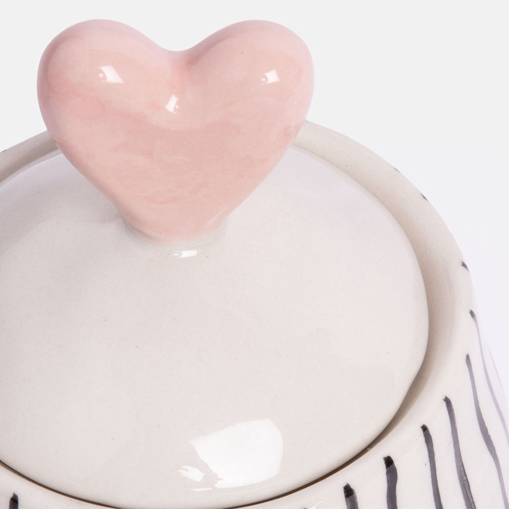 monochrome stripe hand painted glazed ceramic stoneware sugar pot or trinket storage pot