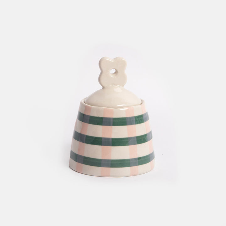 Pink & Green Check Stoneware Pot