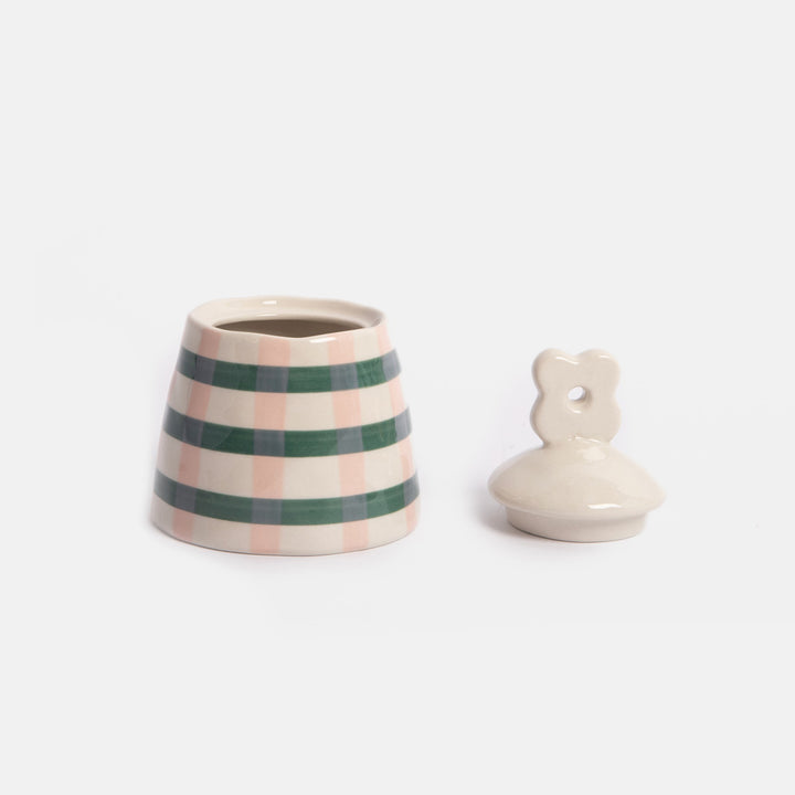 Pink & Green Check Stoneware Pot