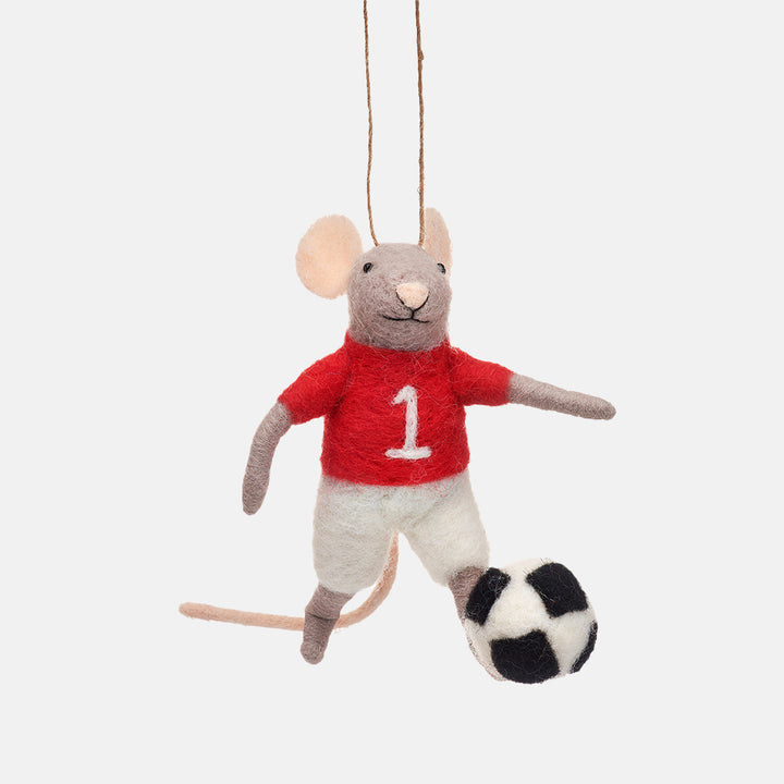 felt mouse footballer hanging Christmas tree decoration