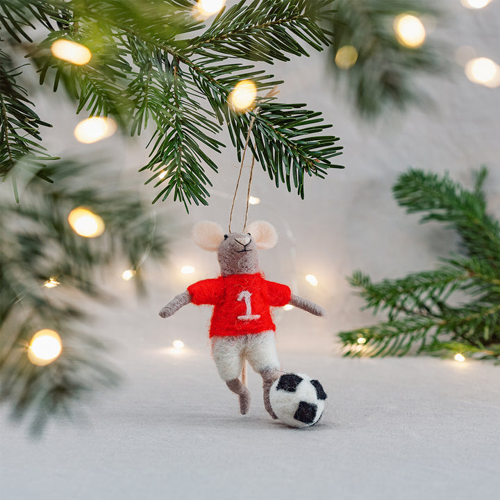 felt mouse footballer hanging Christmas tree decoration