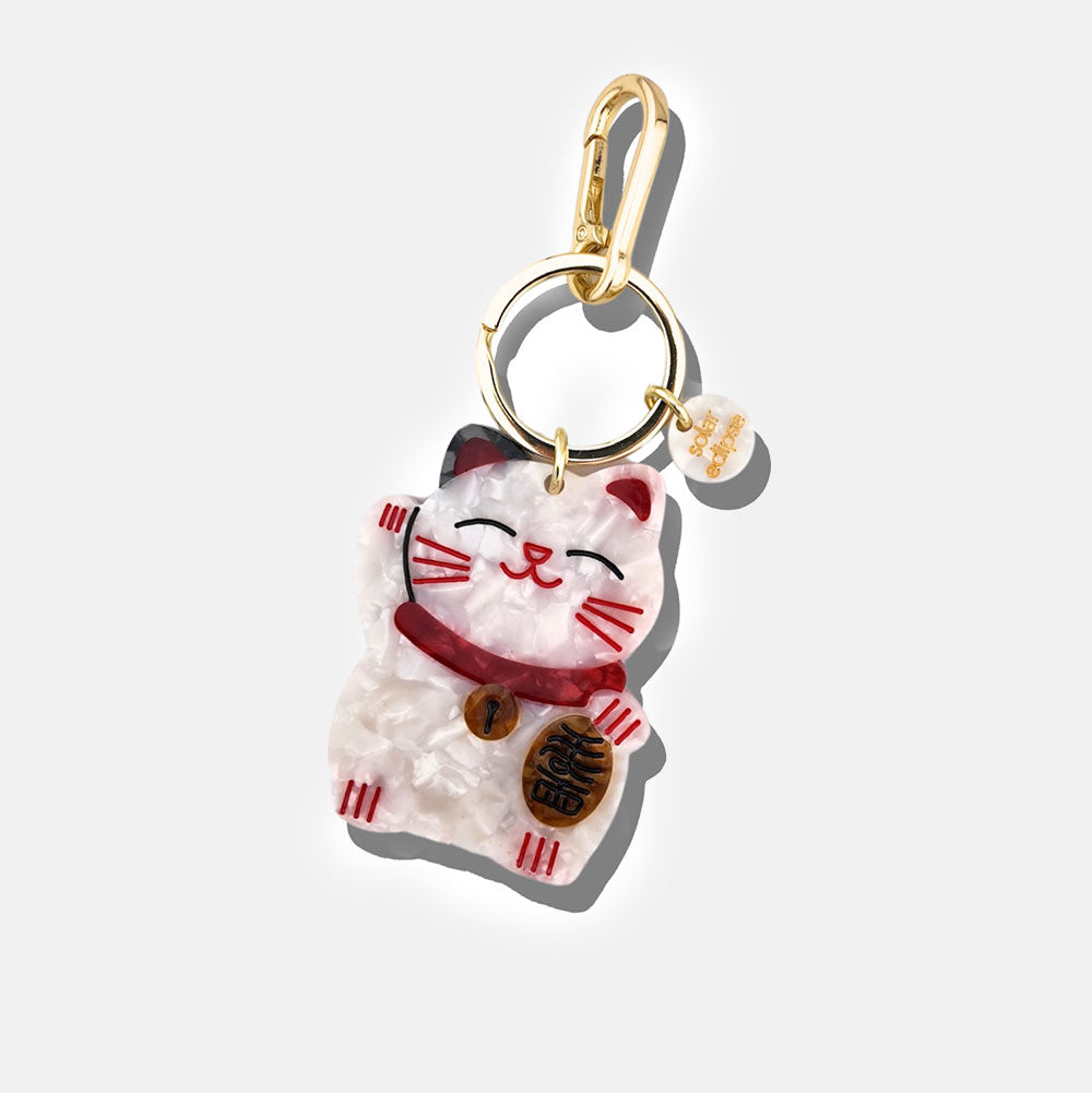 white & red lucky cat bag charm or keyring