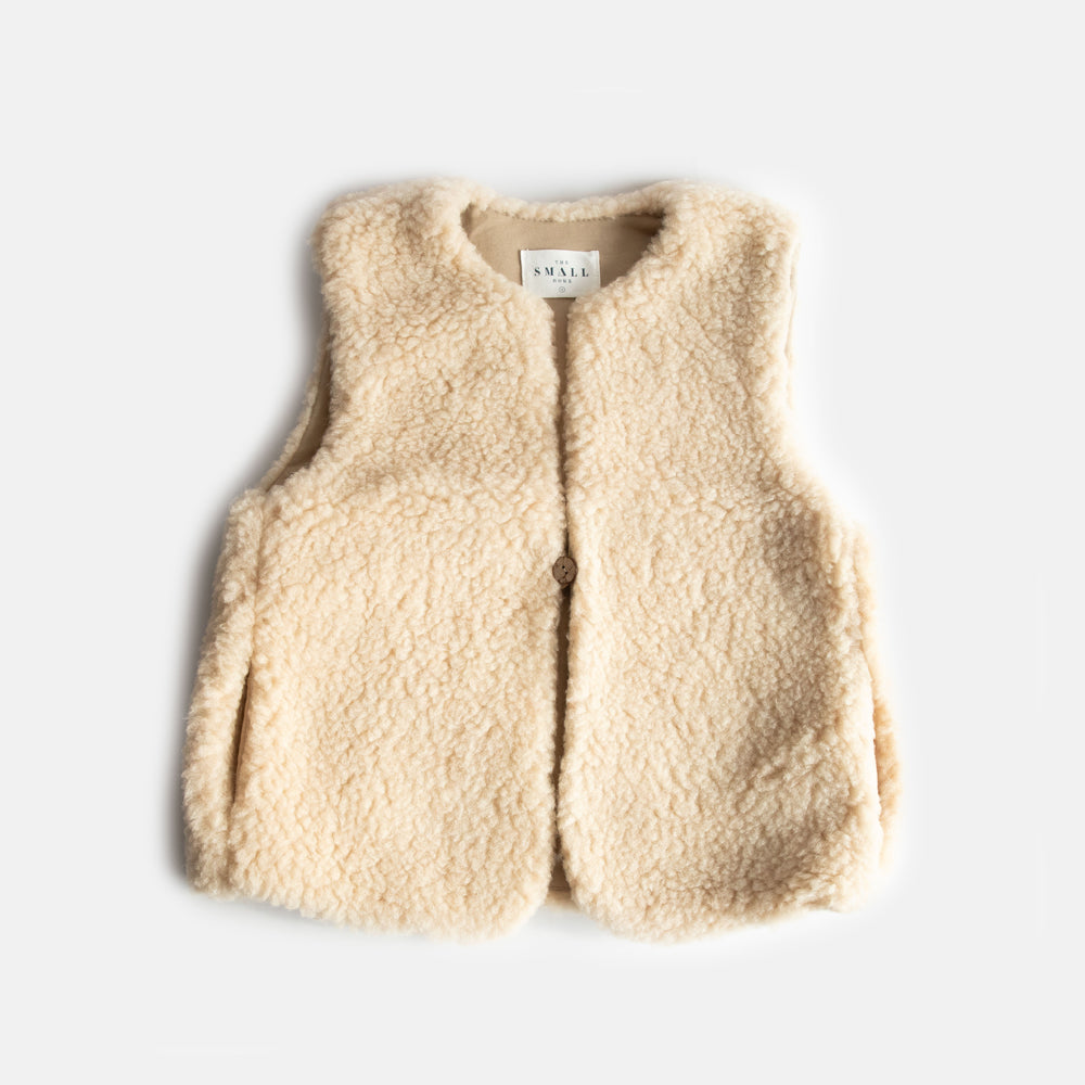 light beige 100% merino wool gilet, made by The Small Home