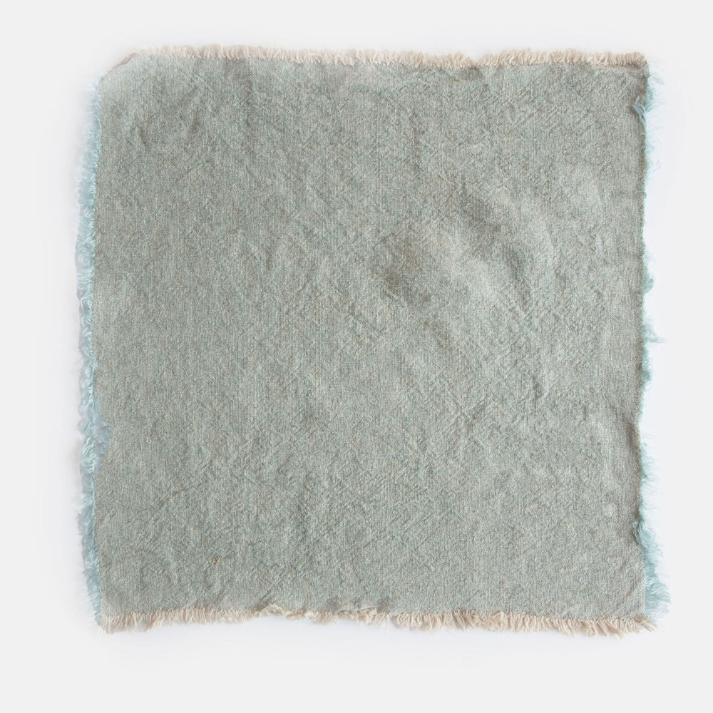 set of 4 mint green textured linen napkins with tasselled edges