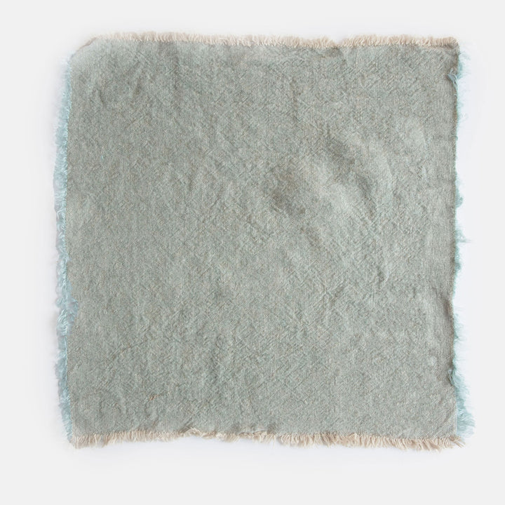 set of 4 mint green textured linen napkins with tasselled edges