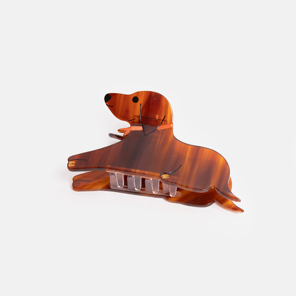 tortoiseshell sausage dog / dachshund hair claw, made by Solar Eclipse