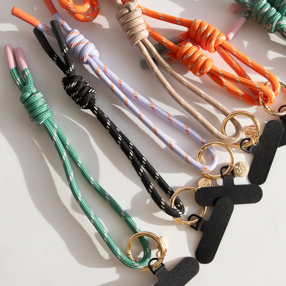 Collection of colourful cord phone wristlet straps
