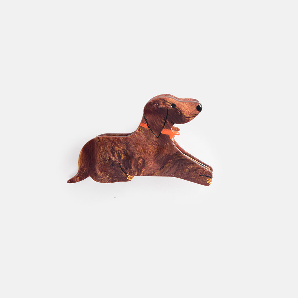 tortoiseshell sausage dog / dachshund hair claw, made by Solar Eclipse 