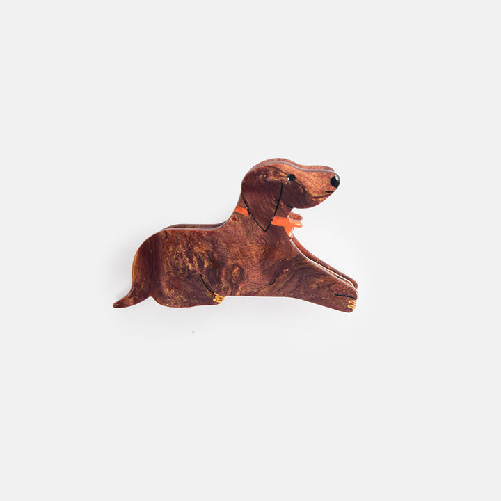 tortoiseshell sausage dog / dachshund hair claw, made by Solar Eclipse 
