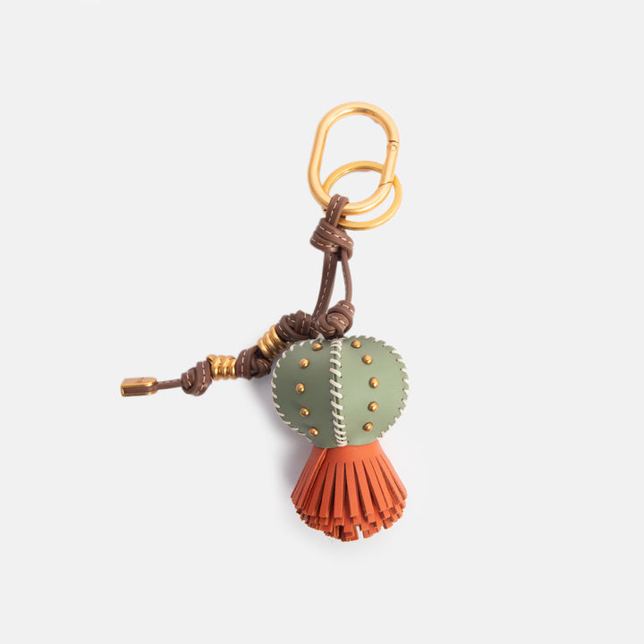 Green/Orange Leather Cactus Flower Bag Charm