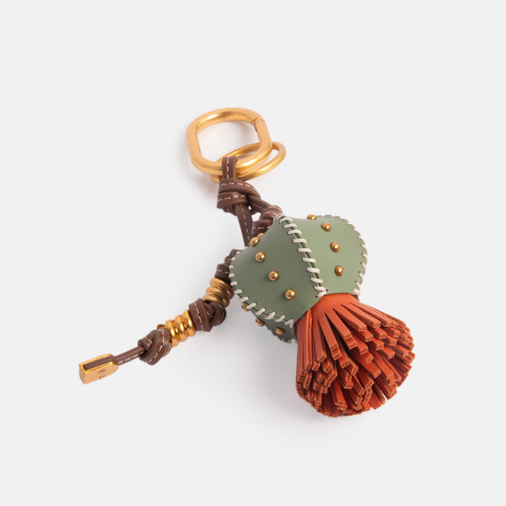 Green/Orange Leather Cactus Flower Bag Charm