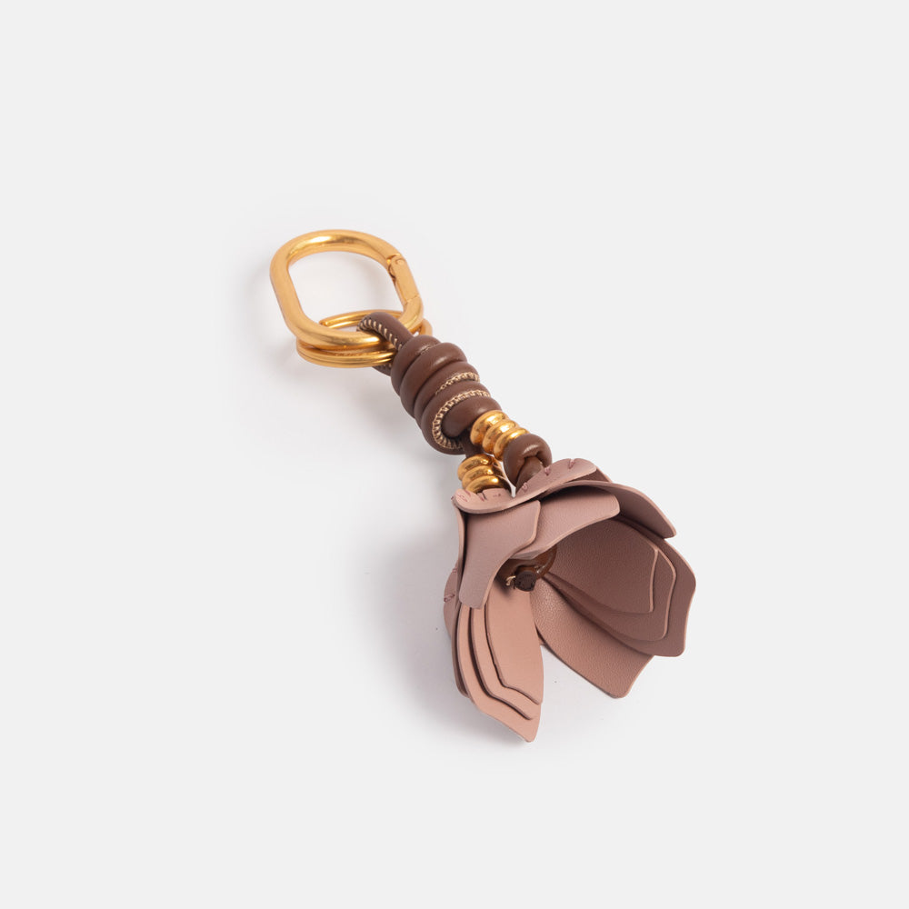 pink leather flower bag charm or large keyring