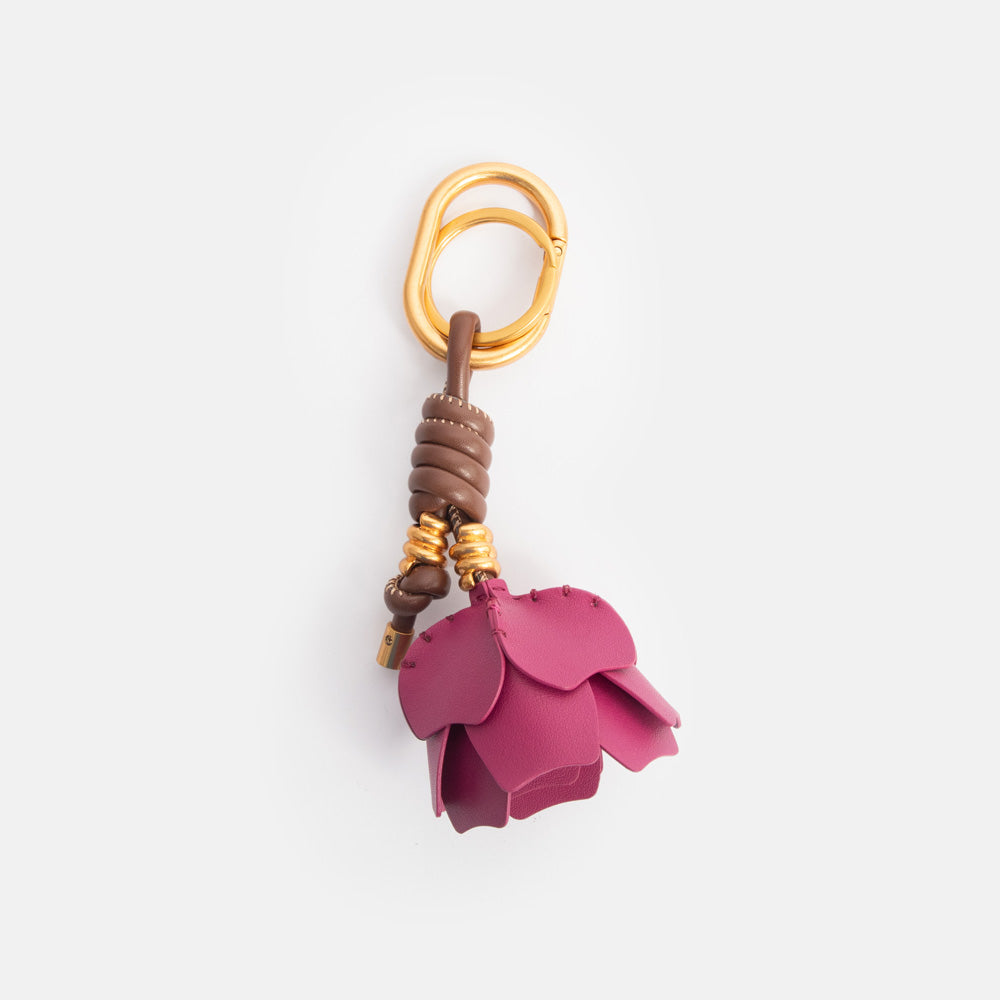 dark pink leather flower bag charm