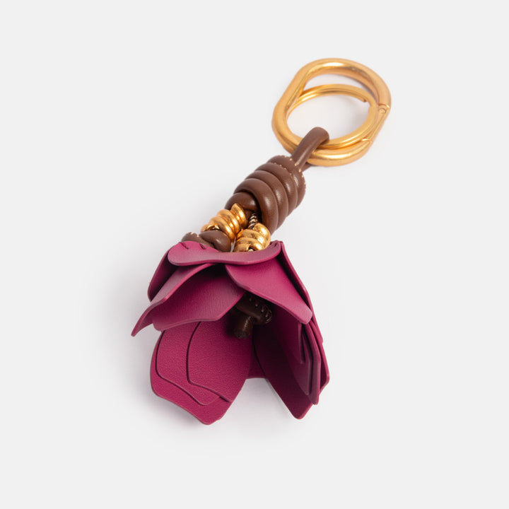 dark pink leather flower bag charm
