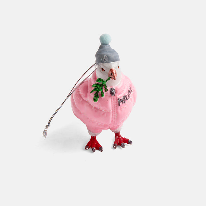 dove in puffer jacket hanging Christmas tree decoration