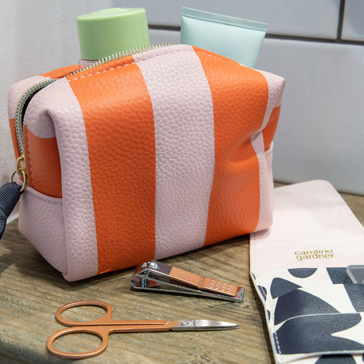 Pink/Orange Stripe Mini Cube Cosmetic Bag
