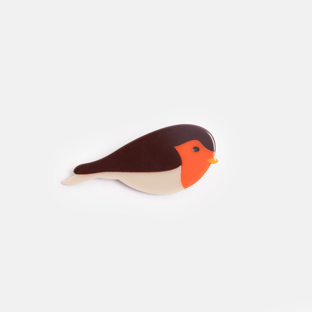 resin robin redbreast brooch, made by Parkside London