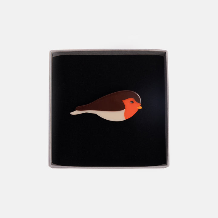 resin robin redbreast brooch, made by Parkside London