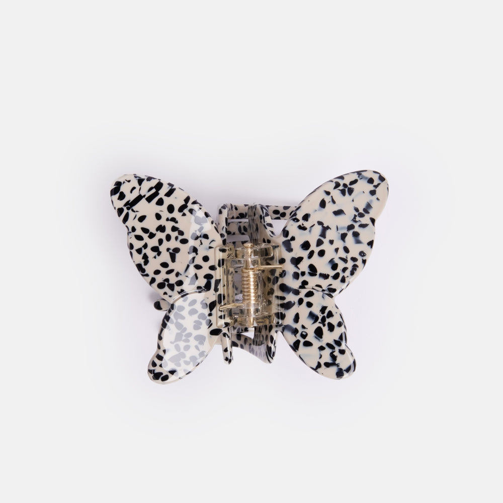 eco friendly beige speckled butterfly hair claw, made by Solar Eclipse