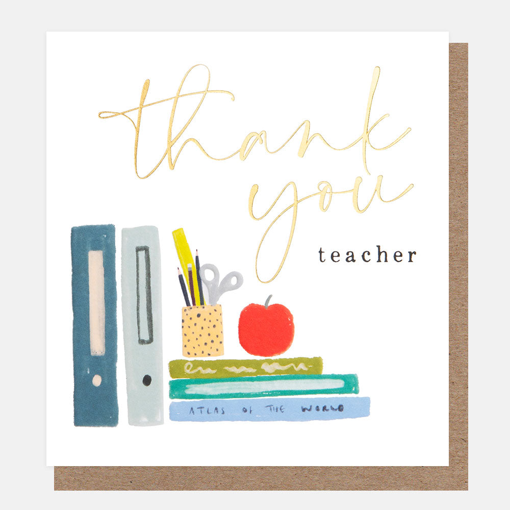 books & apple thank you teacher card