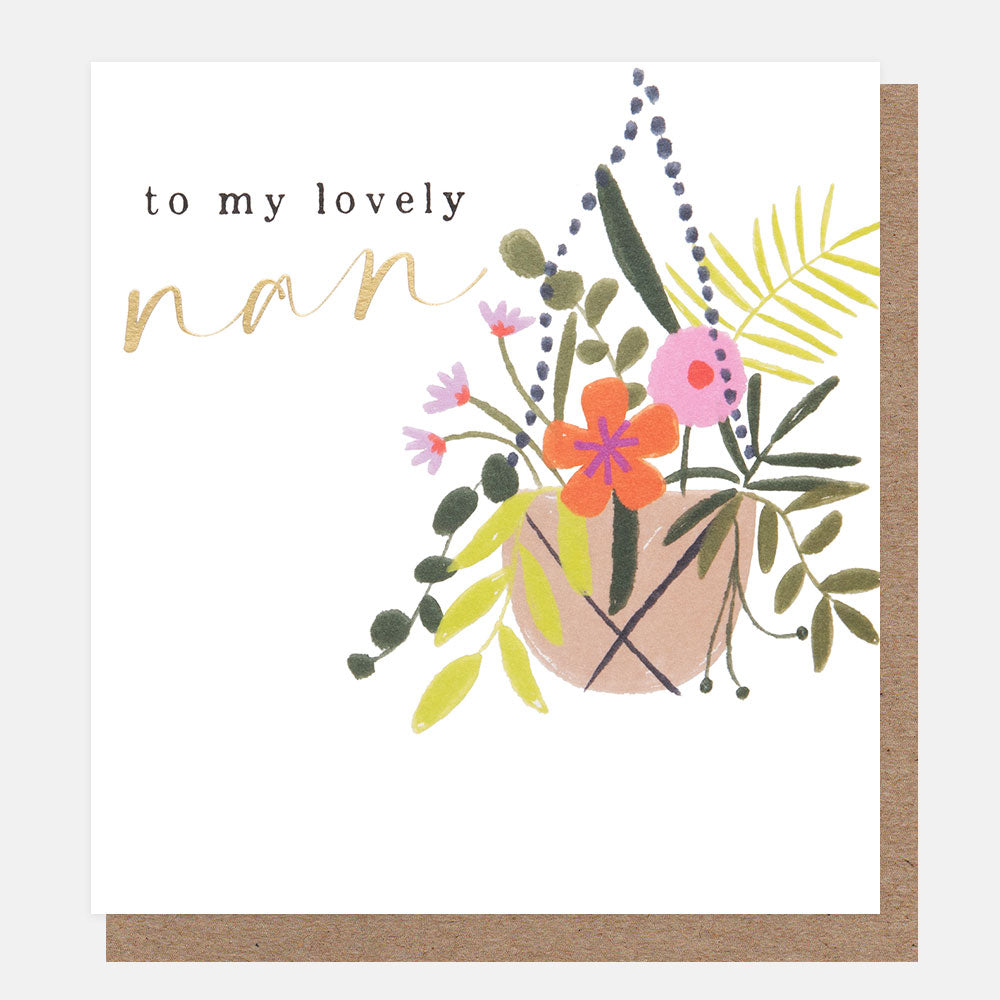 hanging basket flowers birthday card 'to my lovely nan'