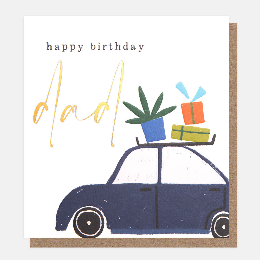 car with presents happy birthday dad card