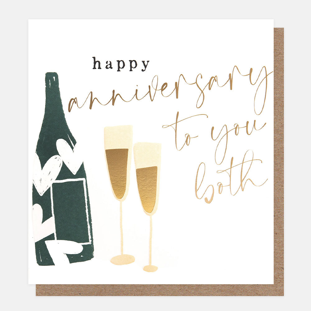 champagne bottle & flutes, happy anniversary to you both card