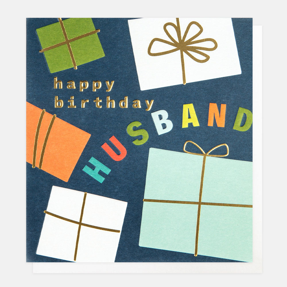 gift wrapped presents happy birthday husband card