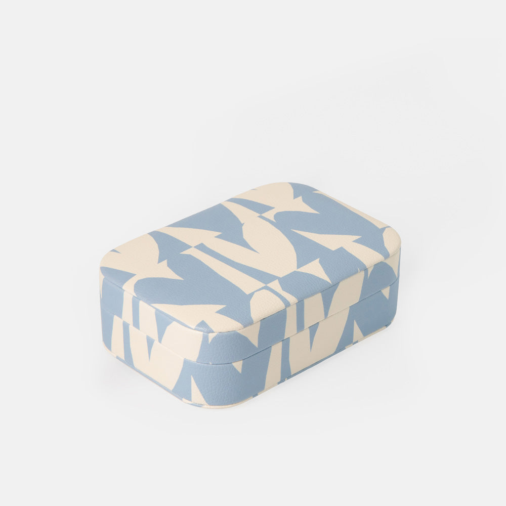 light blue checked hearts print jewellery box