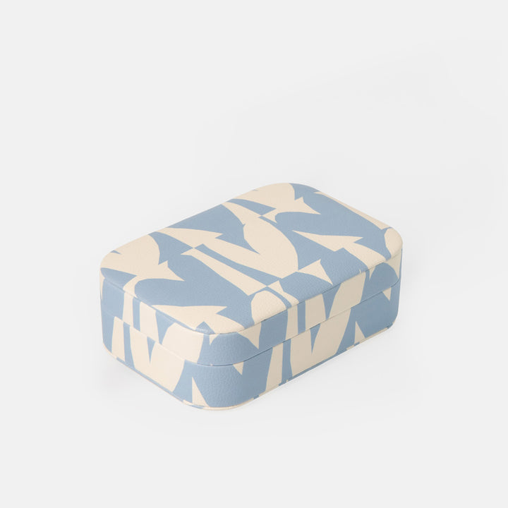 light blue checked hearts print jewellery box