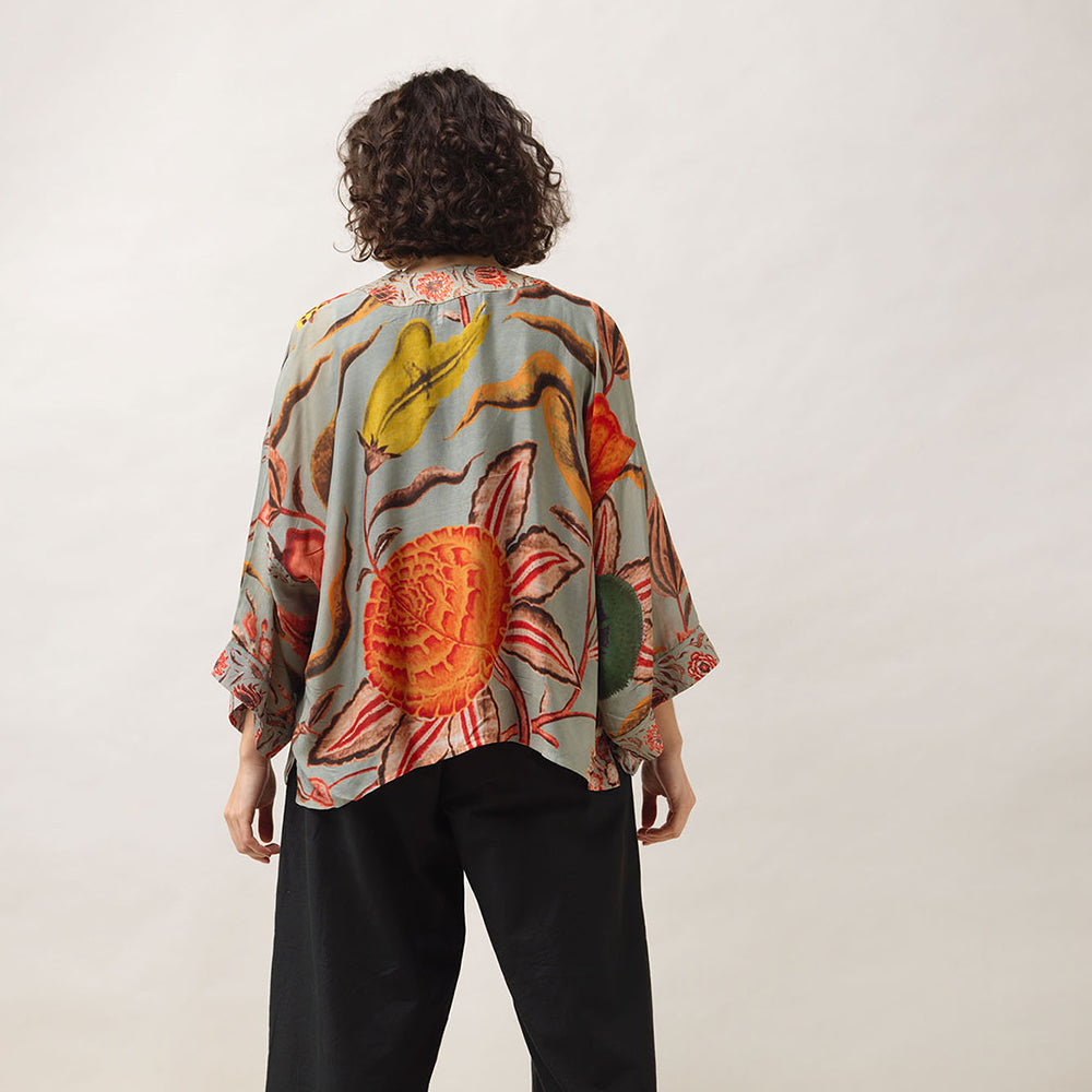 women's grey/orange joy short kimono, made by One Hundred Stars