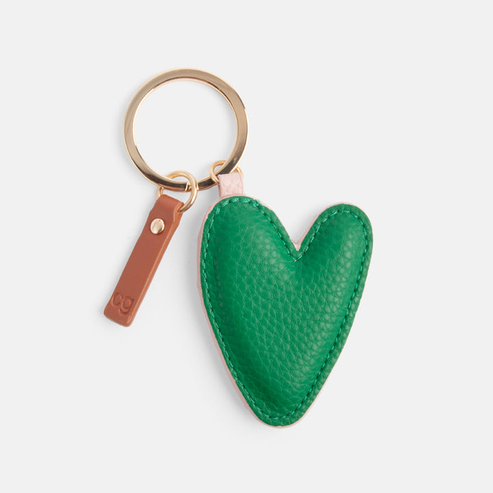 green & pink padded heart keyring