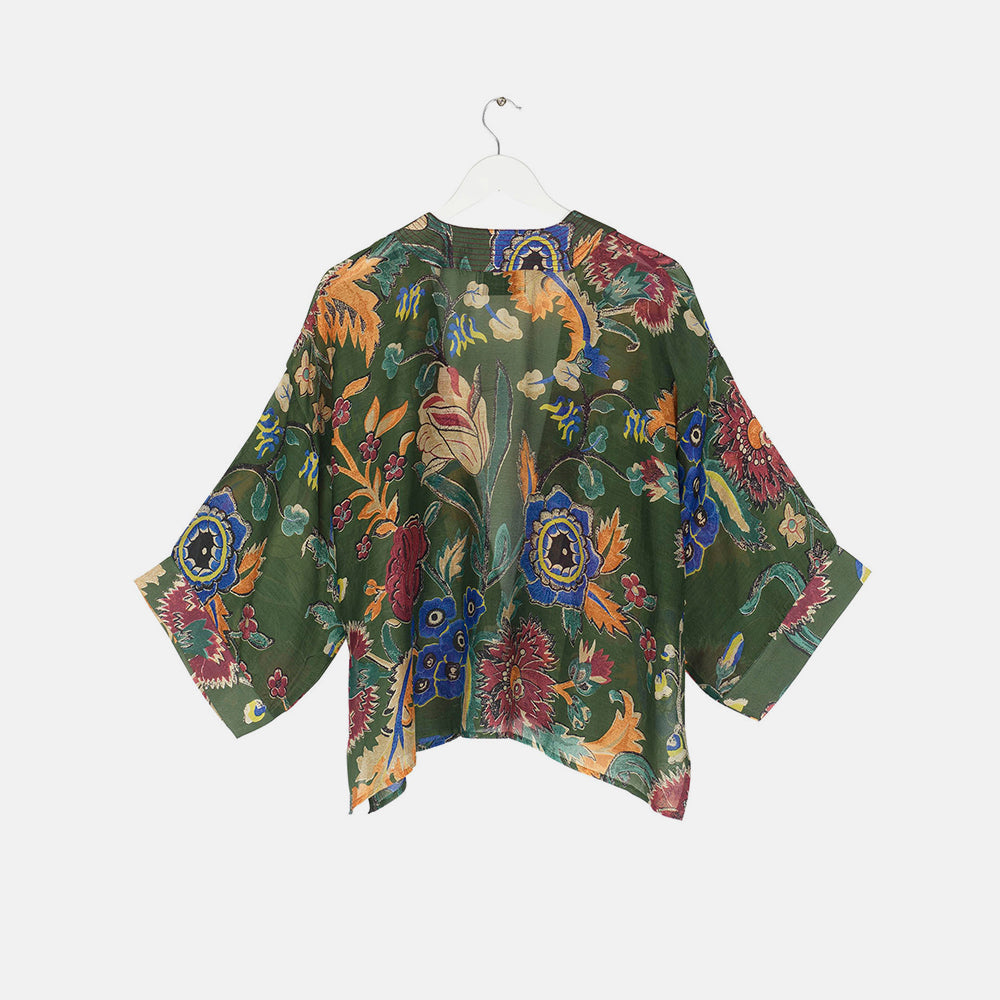 colourful flowers on a green background short kimono