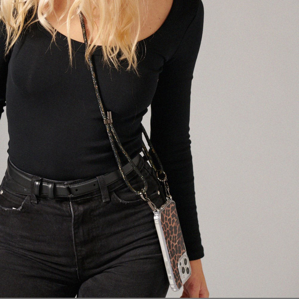 Mariah Black/Leopard Metallic Cord Phone Strap