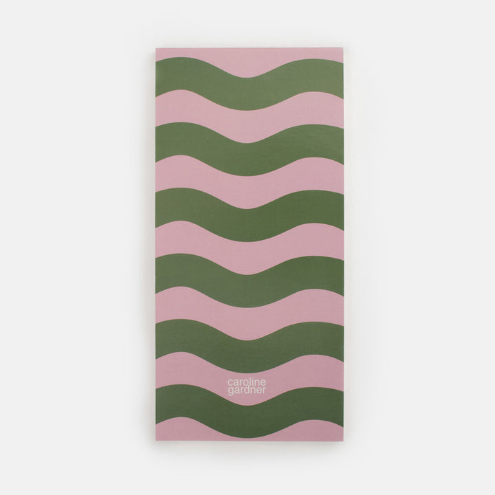 multi coloured floral list pad reverse with pink and green wave stripe